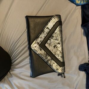 Black Clutch with Silver Snake-Print Accent